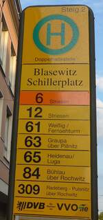 (183'113) - DVB/VVO-Haltestellenschild - Dresden, Blasewitz Schillerplatz - am 9. August 2017