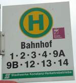 (131'540) - SWK-Haltestellenschild - Konstanz, Bahnhof - am 9.