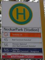 (186'502) - SSB/VVS-Haltestellenschild - Stuttgart, NeckarPark (Stadion) am 12.