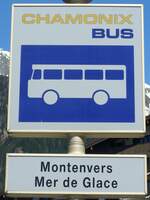 (170'354) - CHAMONIX BUS-Haltestellenschild - Chamonix, Montenvers Mer de Glace - am 5. Mai 2016