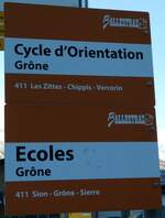 (243'741) - BALLESTRAZ-Haltestellenschilder - Grne, Cycle d'Orientation + Grne, Ecoles - am 11.