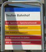 (180'342) - AB/PostAuto-Haltestellenschild - Teufen, Bahnhof - am 22.