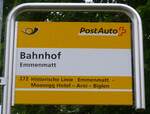 (180'918) - PostAuto-Haltestellenschild - Emmenmatt, Bahnhof - am 4. Juni 2017