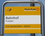 (160'504) - PostAuto-Haltestellenschild - Frutigen, Bahnhof - am 14.