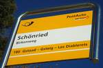 (137'012) - PostAuto-Haltestellenschild - Schnried, Birkenweg - am 25.