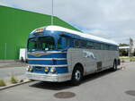 (252'225) - Greyhoundbus, Murten - GMC (ex Wooster, Zrich; ex Northland Greyhound Lines, USA-Minneapolis Nr. N796) am 1. Juli 2023 in Kerzers, Interbus