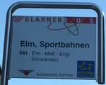 (166'137) - GLARNER BUS/Autobetrieb Sernftal-Haltestellenschild - Elm, Sportbahnen - am 10.