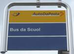 (170'940) - PostAuto-Haltestellenschild - Scuol-Tarasp, Bahnhof - am 16.