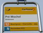 (189'927) - PostAuto-Haltestellenschild - Delmont, Pr Mochel - am 2.