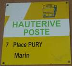 (203'626) - TN-Haltestellenschild - Hauterive, Poste - am 13.