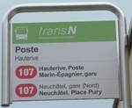 (203'627) - transN-Haltestellenschild - Hauterive, Poste - am 13. April 2019