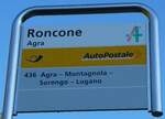 (242'853) - PostAuto-Haltestellenschild - Agra, Roncone - am 17.