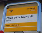 (132'485) - PostAuto-Haltestellenschild - Leysin, Place de la Tour A - am 6.