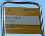 (173'007) - PostAuto-Haltestellenschild - Yvonand, Sur Priales - am 15. Juli 2016