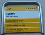 (232'179) - PostAuto-Haltestellenschild - Les Haudres, centre - am 21.