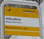 (188'385) - PostAuto-Haltestellenschild - Mayens-de-l'Ours, tlcabine - am 11.