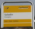 (176'743) - PostAuto-Haltestellenschild - Premploz, Saladin - am 26.