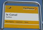 (160'434) - PostAuto-Haltestellenschild - Saillon, le Canal - am 10.