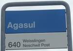 (217'701) - ZVV-Haltestellenschild - Agasul, Agasul - am 8. Juni 2020